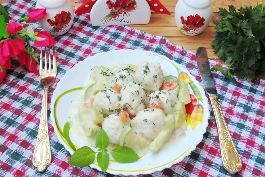 Vištienos kukuliai su cukinijomis baltame padaže